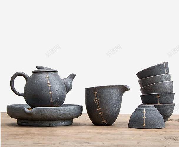 铁斑瓷杯茶具套装高清素材产品实物日用百货元素免抠png设计图片免费